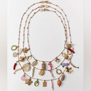 NWT ZARA 2024 3-Pack of Multi-Charm Necklaces Long Gold-Color/Colorful 1…